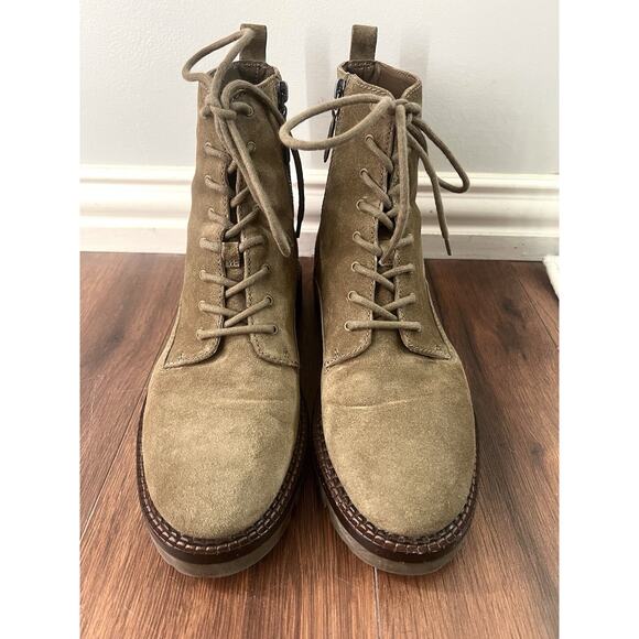 VINCE Cabria Moss Green Suede Lace-Up Lug Ankle Boots Shoes - Picture 2 of 12